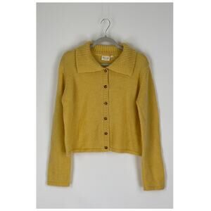 Vrg Grl Mohair Wool Button Up Cardigan Sweater Womens Size Medium Yellow New